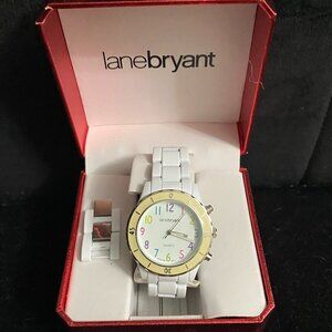 NWOT - White watch with sparkling colors for numbers, extra links for sizing.